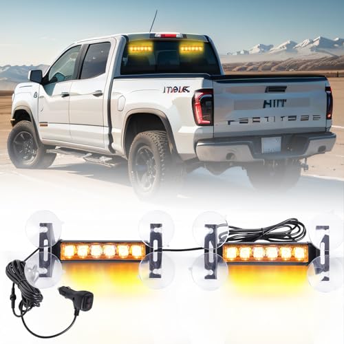 2X 6.1 inch Emergency Strobe Lights Amber12 LED Hazard Warning Flashing Safety Dash Front/Rear Windshield Deck Split Lights Surface Mount for Construction Vehicles Tow/Plow Trucks - color: Amber