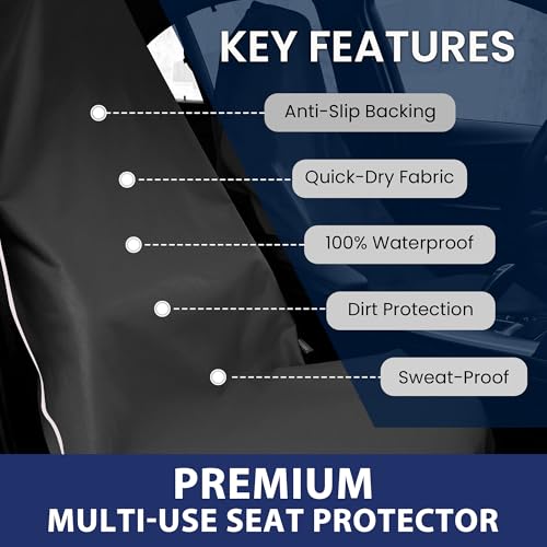 Dri Seats Waterproof Car Seat Cover – Premium Sweat Towel with Slip Resistant Backing for Front Seats in Cars, Trucks, SUVs – Universal Seat Covers & Liner, Easy Install (Black, Large) - color: Black, size: Large