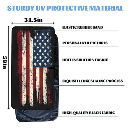 Patriotic American Flag Car Windshield Sunshade Folding, 59x31.5 Inch, Polyester, Red, White, Blue, Roll Up, Car Compatible - color: American Flag