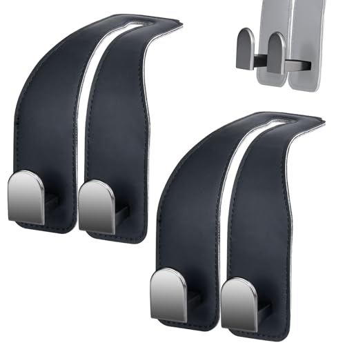 Car Hooks for Headrest, Leather Car Seat Back Storage Organizer Interior Accessories, More Wide & Deep Auto Seat Hook Hangers for Purse Umbrellas Handbag Clothes Coats Grocery Bags (Black-2 Pack) - color: Black-2 Pack