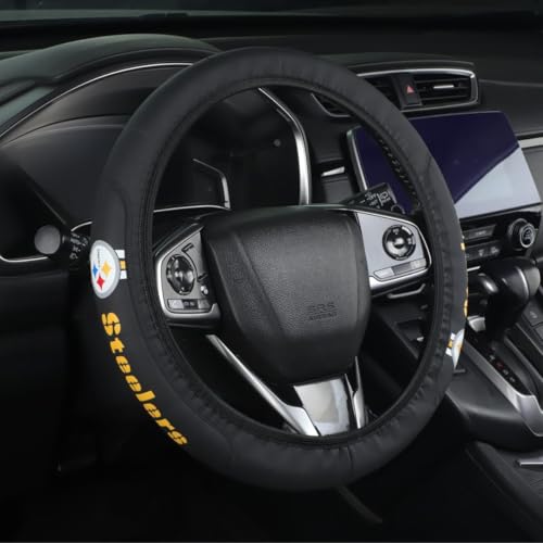 for Steelers Car Steering Wheel Cover, 14-15 Inch Leather Grip | Non-Slip & Sweat-Resistant Design, Fit for Most Cars, SUVs, Trucks (SWC-BGR) - size: SWC-BGR