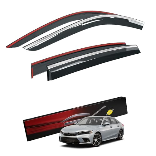 Sze Rain Guards Compatible with Honda Civic Sedan 2022-2026 LX EX SI HPT Sport Touring Side Window Deflectors Anti-Rain Window Visors with Stainless Steel Trim All-Weather Protection Outside Channel - style: Honda Civic Sedan 2022-2026