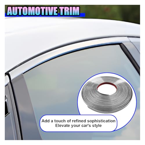 26Ft Automotive Chrome Trim Molding, 1/2" PVC Scratch-Proof Car Side Body Trim Strip Line, Car Interior Exterior Decoration Protecter Sticker, Universal for Fenders Door Window Bumper (Silver)