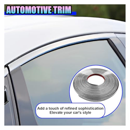 26Ft Automotive Chrome Trim Molding, 1/2" PVC Scratch-Proof Car Side Body Trim Strip Line, Car Interior Exterior Decoration Protecter Sticker, Universal for Fenders Door Window Bumper (Silver)