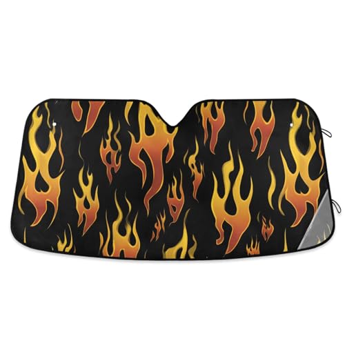 Windshield Sun Shade Yellow Orange Fire Flames Front Window Block UV Shades Visor Reflective Retractable for Car SUV Trucks - color: B008