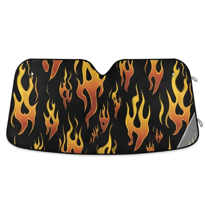 Windshield Sun Shade Yellow Orange Fire Flames Front Window Block UV Shades Visor Reflective Retractable for Car SUV Trucks - color: B008