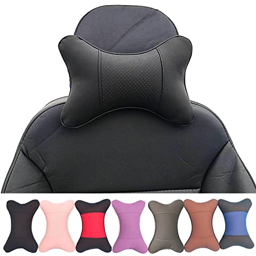 Car Neck Pillows 2pcs Pack Car Headrest Pillow Pu Leather Car Cervical Pillows for Traveling Car Pillows Filled by Fiber (Black) - color: Black