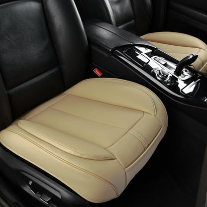 2 Pack Front Car Seat Cover Bottom Only Faux Leather, Anti-Slip Padded Seat Cushion, Full Wrap Seat Protector with Storage Function Fit 95% Cars, SUV, Pick-up Trucks (Beige) - color: Beige