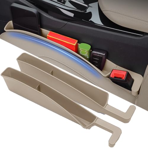 Car Seat Gap Filler Plug Strip with Storage Slot, Automotive Side Seat Organizer or Catcher Fill The Gap Between Seat & Console, Universal Auto Storage Box Inserts for Phone Coins Wallets Keys, Beige - color: Beige, TPE