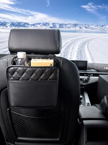 Leather Car Trash Can for Headrest – Waterproof Car Garbage Bin, Durable Organizer for SUV, Truck & Car