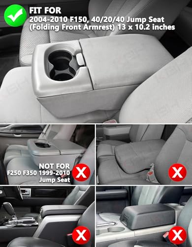KBH Center Console Armrest Cushion Cover for Ford F150 2004 2005 2006 2007 2008 2009 2010, 40/20/40 Jump Seat, Vinyl Leather Trim, Anti-Scratch, Beige
