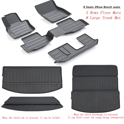 Floor Mats & Trunk mat for 2024 2025 Mazda CX-90 PHEV 8 Seats-2 Row Bench Seat(Not Fit 6&7 Seats) TPE All Weather Protection 3 Rows Car Floor Liners & Cargo Liners for CX90 Accessories - size: 2024 2025 Cx90-8 Seats Full Mats