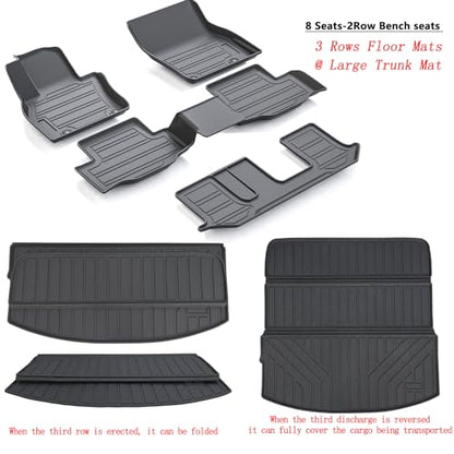 Floor Mats & Trunk mat for 2024 2025 Mazda CX-90 PHEV 8 Seats-2 Row Bench Seat(Not Fit 6&7 Seats) TPE All Weather Protection 3 Rows Car Floor Liners & Cargo Liners for CX90 Accessories - size: 2024 2025 Cx90-8 Seats Full Mats