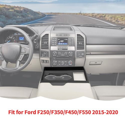 RT-TCZ Front Cup Holder Storage Box Tray Organizer Interior Accessories for Ford F250/F350/F450/F550 (2015-2020) - size: 2015-2020