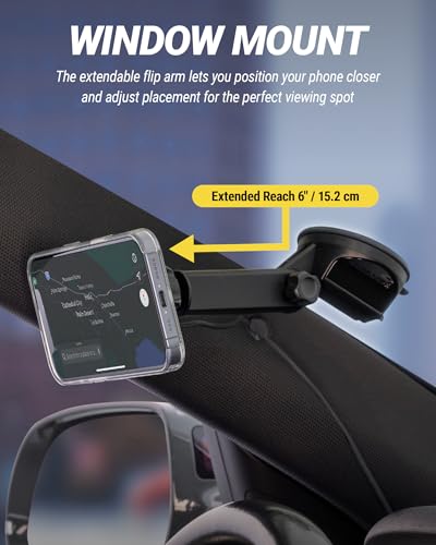 Scosche MPQTRWDA Qi2 MagSafe Car Mount Charger 25W Fast Wireless Magnetic Cell Phone Holder with Adjustable Arm for Windshield or Dashboard Compatible with iPhone 17/16/15/14/13/12 & Samsung S25 - style: Window / Dash Extendo Suction