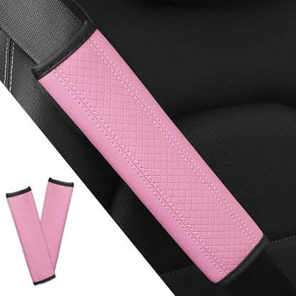 2PCS Car Seat Belt Cover, Soft Shoulder Strap Covers Harness Pads, Safety Leather Seatbelt Comfort Driving Cushion Protect Your Shoulder and Neck Universal for Car, SUV,Truck (Pink) - color: Pink