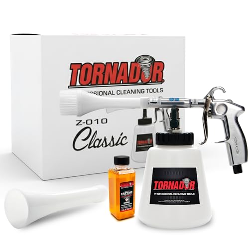 Tornador Z-010 Tool Kit with Orange Enzyme Solution and White Brush Cone CT-900 | High Pressure Air Tool for Interior Surfaces Car Detailing Use - size: Z-010 + Enzyme + Brush Cone