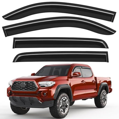 Outside-Mount Window Rain Guards Fit for 2016-2023 Toyota Tacoma Double Cab, Extra Durable Window Visors Wind Deflector Dark Smoke Vent Shades Car Tape-on with Thicker 4PCS - size: Fit for 2016-2023 Toyota Tacoma