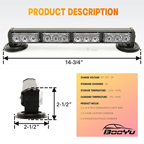 14.8" Battery Powered Emergency Strobe Lights Bar for Truck Vehicle Trailer Rechargeable Roadside Wireless Rooftop Mini Hazard Flashing LED Beacon Warning Light w/Magnetic Base (Amber/White) - color: #01 Amber/White/Amber/White, size: 14.8 Inch