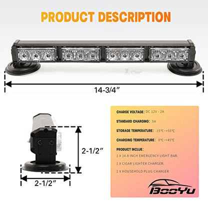 14.8" Battery Powered Emergency Strobe Lights Bar for Truck Vehicle Trailer Rechargeable Roadside Wireless Rooftop Mini Hazard Flashing LED Beacon Warning Light w/Magnetic Base (Amber/White) - color: #01 Amber/White/Amber/White, size: 14.8 Inch