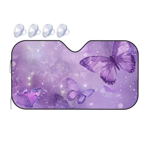 Windshield Sun Shade Butterfly Purple Pastel Car Front Window Sunshade Blocker UV Visor Retractable Automotive Sunshades for Vehicle SUV Truck Protector 51x27.5 inch - color: A0937, size: S:51x27.5 inch