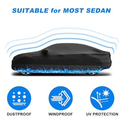 Erato Indoor Car Cover – Elastic Full Coverage Stretch Breathable Dustproof for Underground Garage, Car Show, Flame Pattern, Fits Sedans up to 193 Inches, Custom-Fit Style,Black - size: L-Sedan