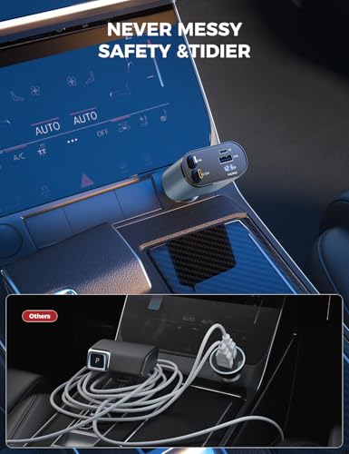 SUPERONE 【Upgraded】 Retractable Car Charger 4 in 1, Fast Car Phone Charger with Cord 2.6ft, USB C and Apple Car Charger Adapter, Compatible with iPhone 17 16 15/15 Pro Max/14/13/12/11, Galaxy, Pixel - color: Gray
