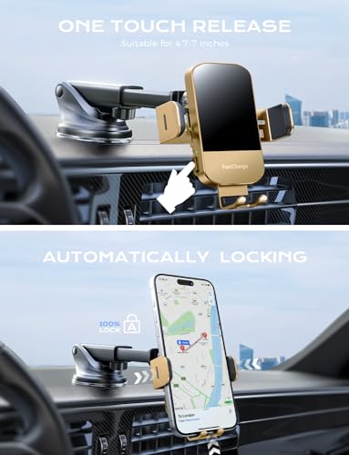 CHGeek Wireless Car Charger, 15W Fast Charging Auto Clamping Car Charger Phone Mount Phone Holder fit for iPhone 15 14 13 12 11 Pro Max Xs, Samsung Galaxy S24 Ultra S23 S22 S21, S20, S10+, Golden - color: Golden