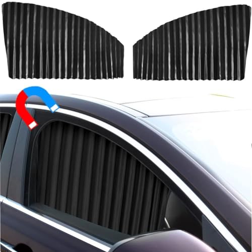 Ovege Car Side Window Sun Shade Car Curtain Pleated Silky Suction Magnetic (Black-Opaque, Front Seat 2pcs) - color: Black-Opaque, size: Front Seat 2pcs