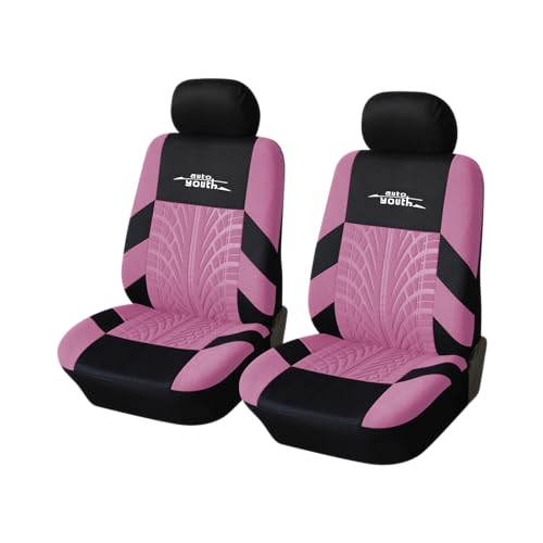 AUTOYOUTH Pink Seat Covers Front Seats Only, 3D Tyre Embossed Breathable Bucket Covers, Airbag Compatible, Quick Setup Universal Fit for Sedan, SUV, Truck, Van - color: Pink & Black, size: Front Seats Only (4 pieces)