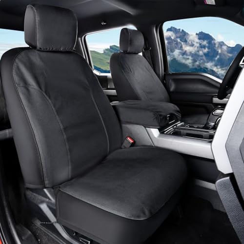 Coverado Front Seat Covers, Waterproof Canvas Seat Protector for Car Seat Cushions for Kids & Dogs, Compatible with 2015-2026 Ford F150 & 2017-2026 Ford F250 F350 F450(Black, 2PCS) - color: Black, size: Front