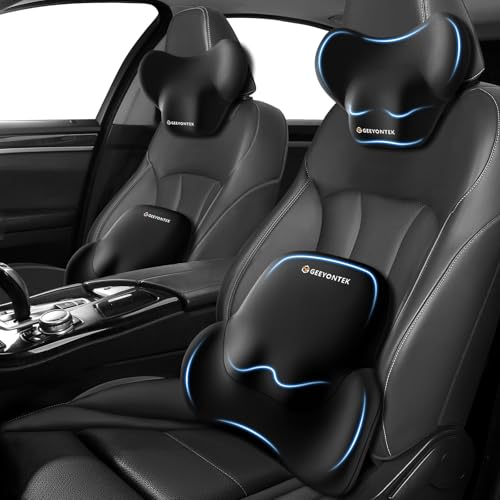 Car Lumbar Support Pillow and Neck Pillow kit for Back & Neck Pain Relief Ergonomic Memory Foam Car Seat Headrest & Lumbar Cushion with Adjustable Strap for Driving Seat/Office Chair Black - color: Lumbar Pillow ＆neck Pillow-black
