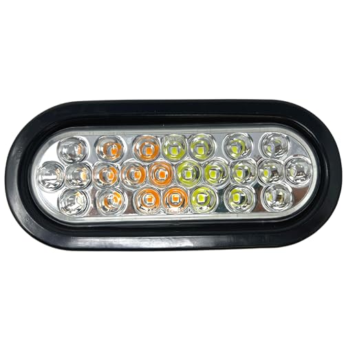 All Star Truck Parts 2x 6.5 Inch Oval Amber/White Strobe Lights 24LED Recessed Quad Flash Patterns for Truck Towing Trailer Lights Lamps, Rubber Grommets + 3-prong Wire Pigtails Included, 10V-30V - size: 2pc Amber/White Strobe
