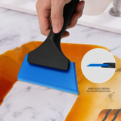 EHDIS Small Squeegee 5 inch Rubber Window Tint Windshield Scraper for Car,Glass, Mirror, Shower, Door,Bathroom Cleaning(Blue) - color: Blue