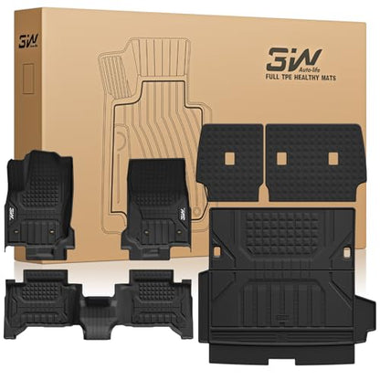 3W Floor Mats for Toyota 4Runner 2025 2026 5 Seats(Only fit Hybrid), All Weather TPE Custom Fit Floor Liner & Trunk Mat & 2nd Row Under Seat Mat & Backrest Mat for 4 Runner Full Set 7Pcs - style: 6. 4Runner Hybrid 5Seat|25-26|Full Set