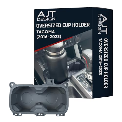 AJT DESIGN Oversized Cup Holder for Toyota Tacoma (2016-2023) | ABS Plastic Oversized Cup Holder Replacement for Tacoma - Lunar Rock | Vessel Diameter of 3.65" | Made in USA - color: Lunar Rock, style: Without Rubber Tray