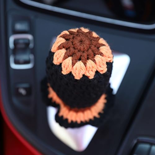 Crochet Shift Knob Cover, Universal Handcrafted Black-Sunflower Boho Car Accessories for Women, Shift Boots Knobs Cover Automotive Interior Fits Car Truck SUV (03#SC) - color: 03#SC