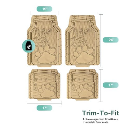 FH Group Car Floor Mats - Adorable Paw Print, Heavy-Duty Rubber Mats, Universal Fit Full Set, Climaproof, Trimmable, Fit Most Sedan, SUV, Truck - Beige - color: Beige