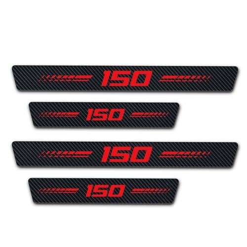 4Pcs Door Sill Plate Protectors Compatible with Ford F150 Car Accessories, Carbon Fiber Leather Door Sill Stickers Auto Accessories - color: Red 150