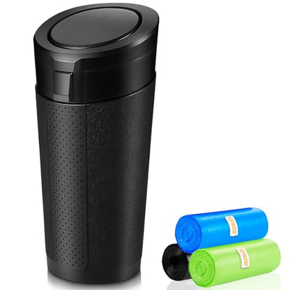 Car Trash Can Bin with Lid, Leakproof Garbage Can for Vehicle, Mini Trash Bin with 90 Attached Trash Bags, Easy to Clean Cup Holder Trash Can for Car, Home, Office - color: Black 1