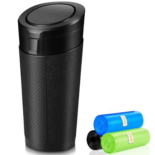 Car Trash Can Bin with Lid, Leakproof Garbage Can for Vehicle, Mini Trash Bin with 90 Attached Trash Bags, Easy to Clean Cup Holder Trash Can for Car, Home, Office - color: Black 1