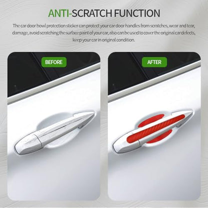 8PCS Carbon Fiber Handle Protectors - Anti Scratch Car Stickers, Universal Paint Guard Cover, Door Handle Cup Protective Film - color: Red