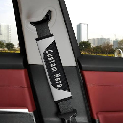 Custom Carbon Fiber Seat Belt Cover Pad – Personalized Seatbelt Covers with Name, Logo, Text & Image – Car Accessories for Women, Men, Kids – Soft Seatbelt Cushion Shoulder Pads for Car, Truck, SUV - color: White