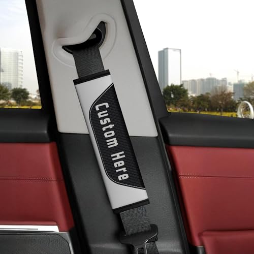 Custom Carbon Fiber Seat Belt Cover Pad – Personalized Seatbelt Covers with Name, Logo, Text & Image – Car Accessories for Women, Men, Kids – Soft Seatbelt Cushion Shoulder Pads for Car, Truck, SUV - color: White