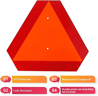 3 Pack Slow Moving Vehicle Sign,14"x16" Slow Moving Vehicle Triangle,Plastic Safety Sign Reflective for Golf Cart Tractor UTV,Up to 7 Years Outdoor Weatherproof - style: 3pcs Plastic