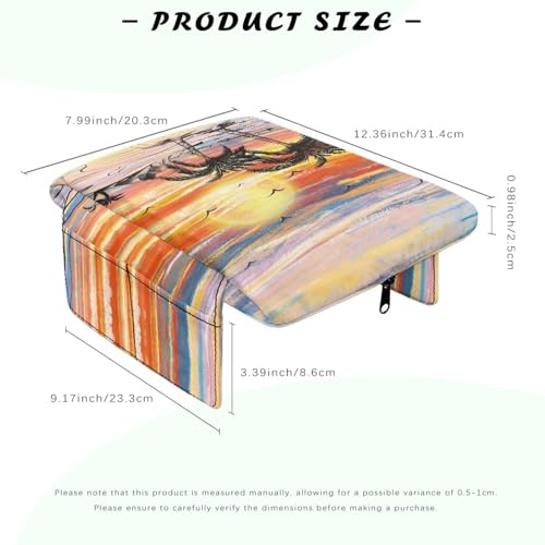 Coconut Tree Console Cover for Most Vehicles Armrest Cover Sunset Print 300D Polyester Fabric Arm Rest Pad with Pockets Middle Console Lid for Most Car Center Consoles - color: Coconut Tree Sunset