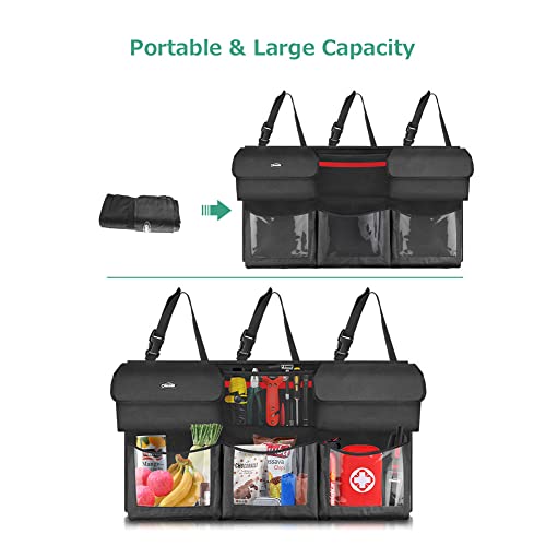 Oasser Back Seat Trunk Organizer Hanging Car Organizer Foldable Cargo Storage with 6 Large Pockets 3 Adjustable Straps 40x19inch - size: Regular-40x19in