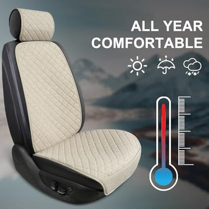 BOPUOVRE Linen Car Seat Covers Front Seat Covers Breathable Cloth Fabric Car Seat Protector - Universal Fit for Cars, Vans, SUVs, Trucks - 2 Units - Beige - color: Beige