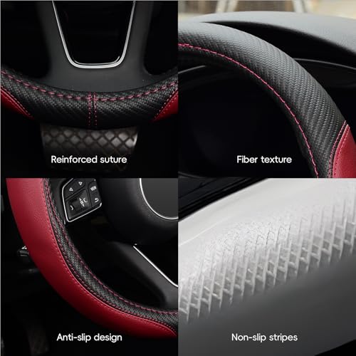 LABBYWAY Microfiber Leather Auto Car Steering Wheel Cover, Universal 15 Inch Anti-Slip Wheel Protector, Claret - color: Fiber Rose Red