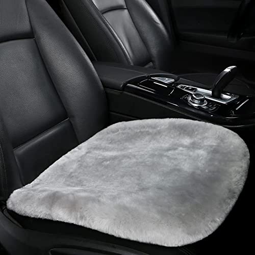 LLB Genuine Sheepskin Car Seat Cushion Seat Covers for Cars Trucks SUV Comfort Seat Protector Pad for Car Driver Seat Car Accessories for Women Office Chair Car Decor (Grey, Front Seat Cushion-1 Pc) - color: Grey, size: Front Seat Cushion-1 Pc